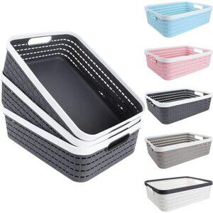 Plastic Storage Baskets Set of 3 Large Weave Bins with Handles for Home Office